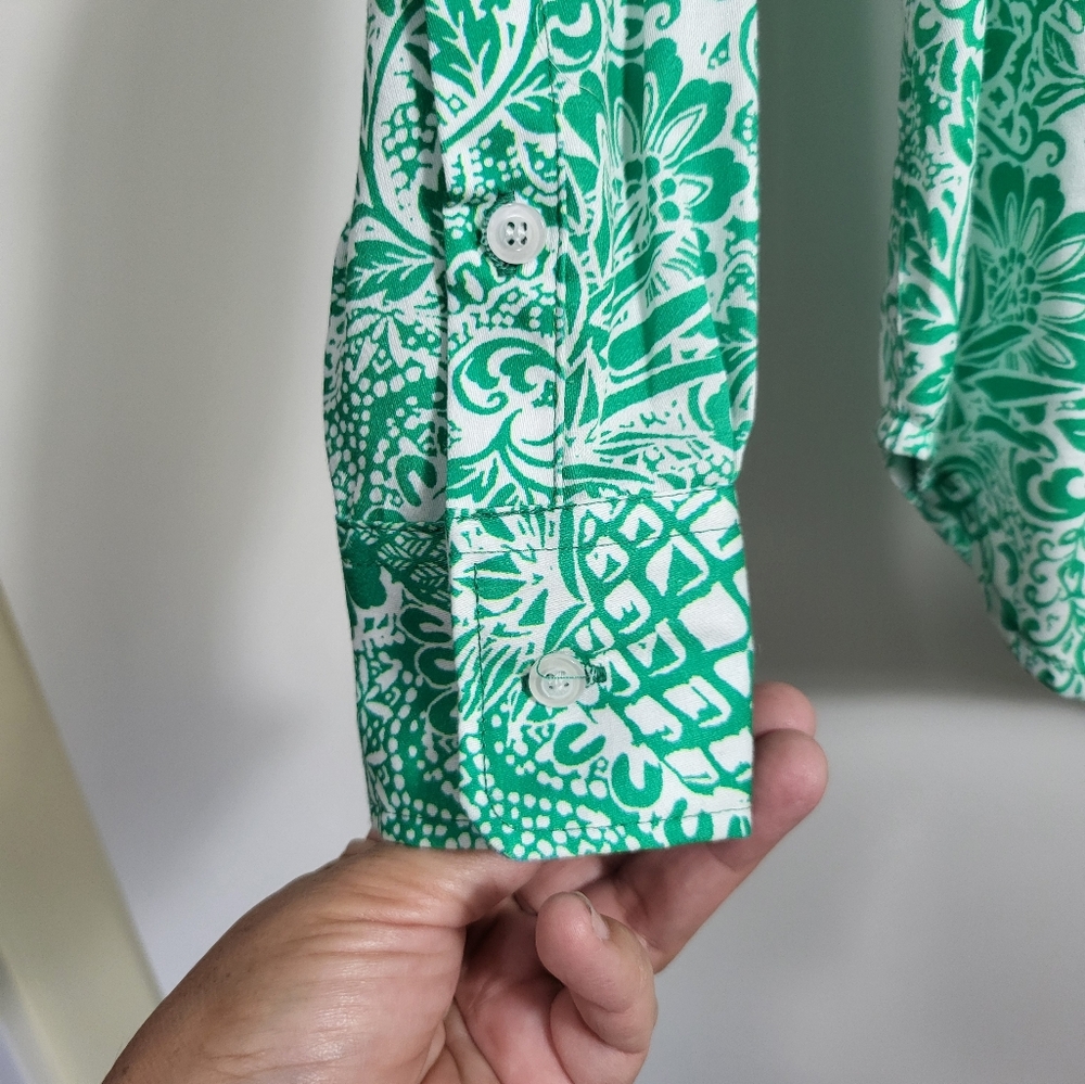 Nwot Ruby Rd Green & White Boho Button Down Shirt… - image 2
